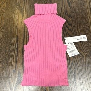 Zara Pink Ribbed Sleeveless Turtleneck Top